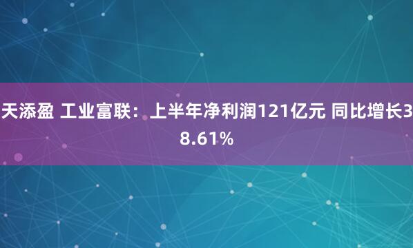 天添盈 工业富联：上半年净利润121亿元 同比增长38.61%